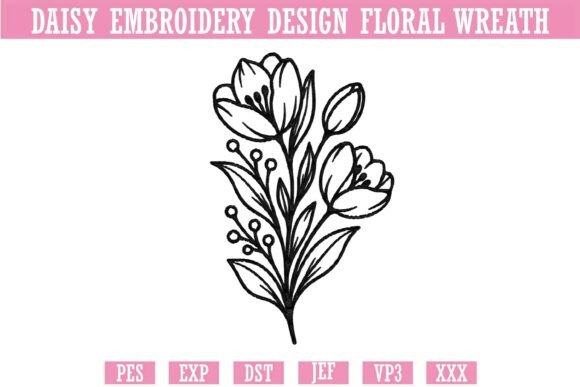 Daisy Embroidery Design Floral Wreath 7