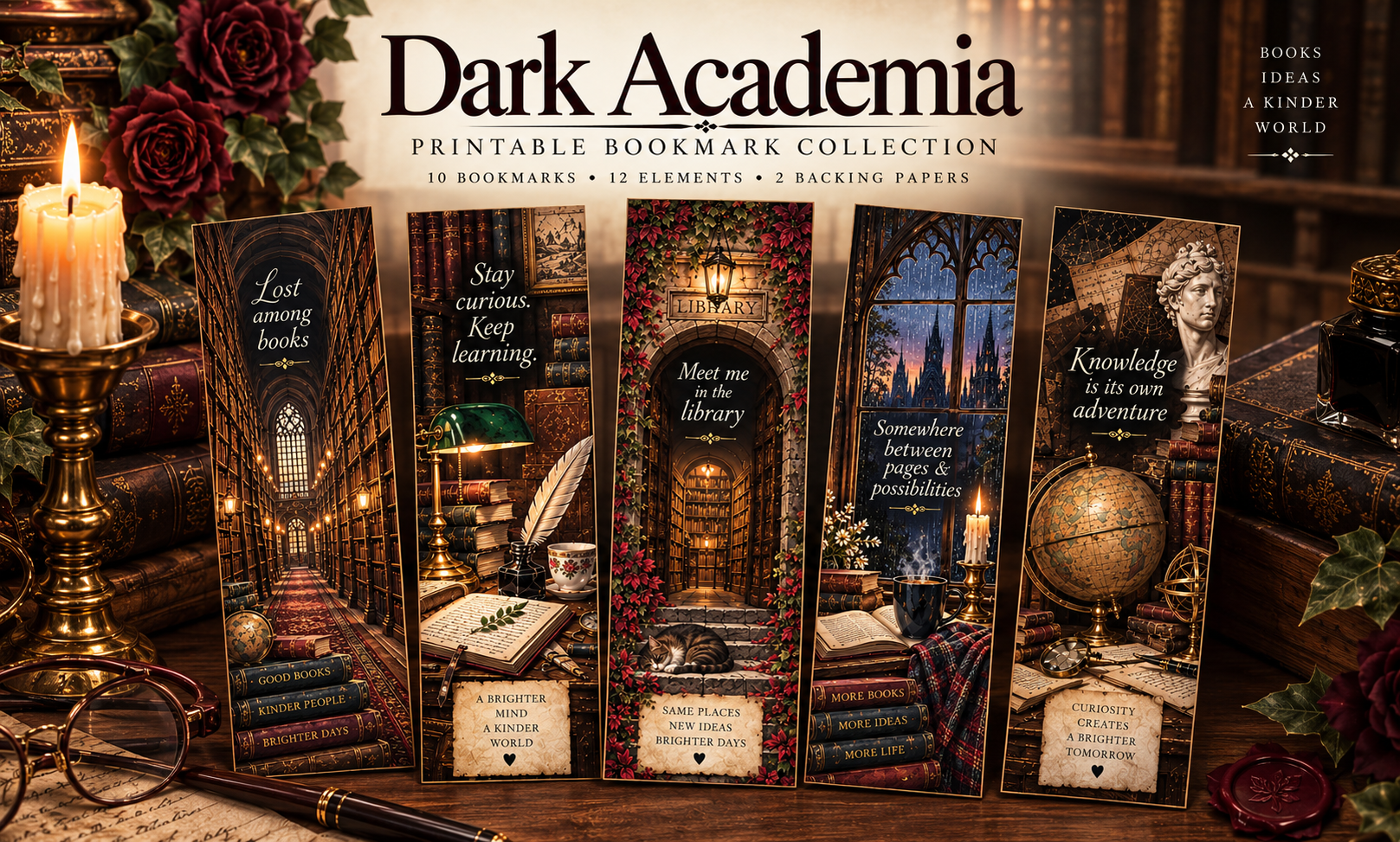 Dark Academia Printable Bookmarks