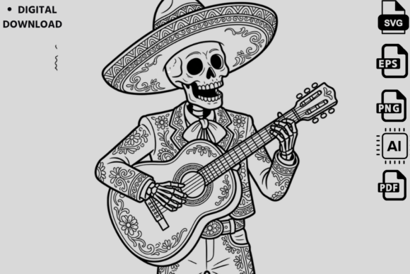 Dia De Los Muertos Skeleton Guitar
