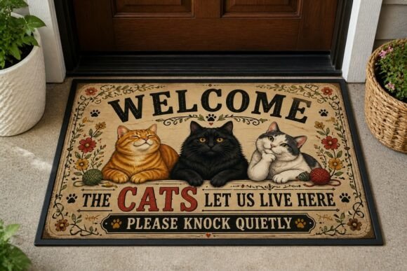 Funny Cat Lover, Cats Welcome Doormat