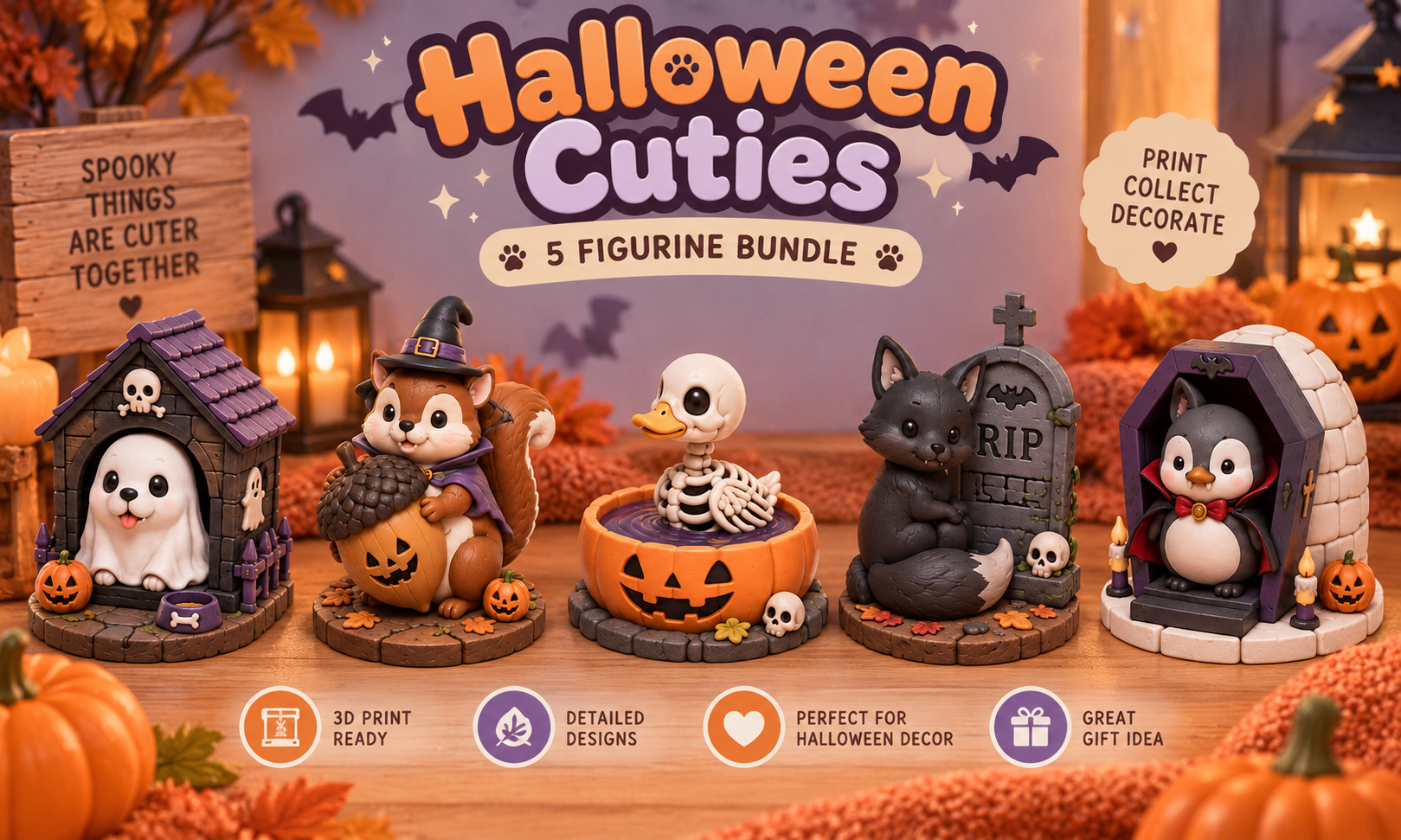 Halloween Cuties Figurine Bundle STL - 5 Spooky-Cute 3D Print Models - Image 2