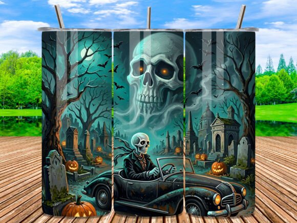Halloween Skeleton Car Graveyard Tumbler