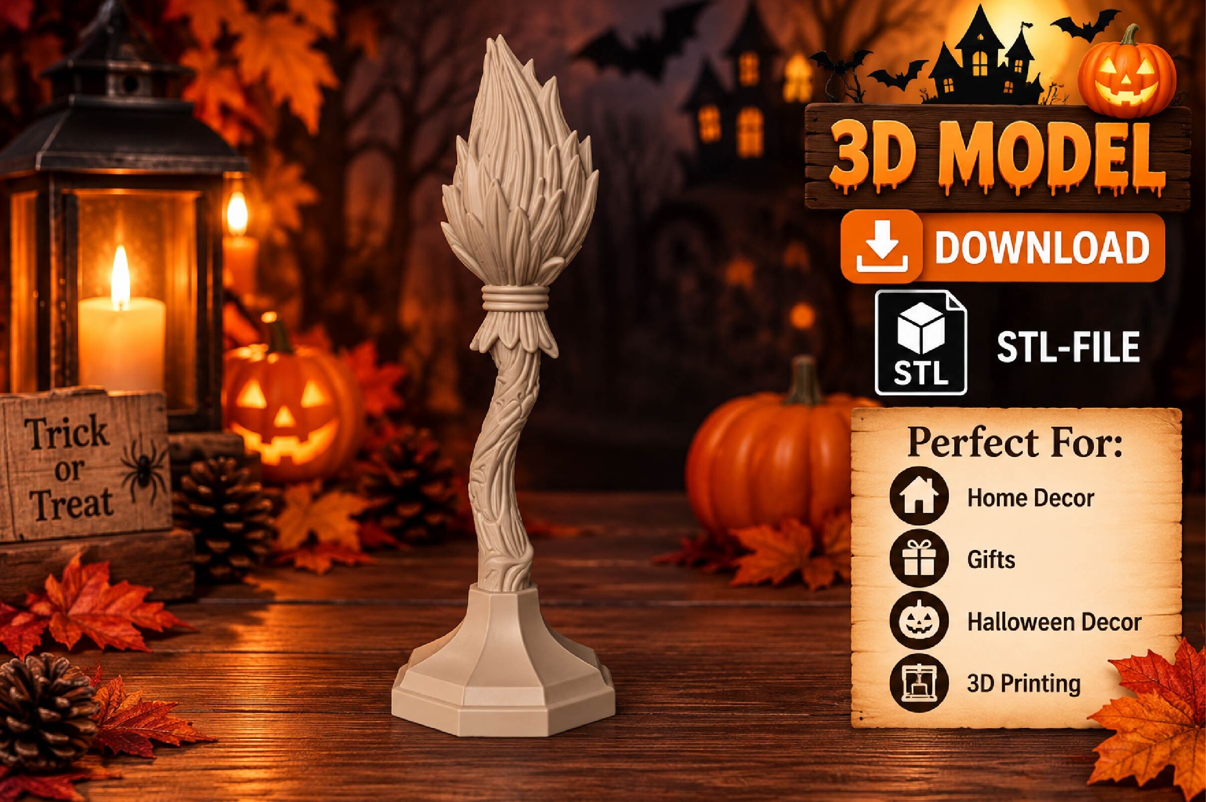 Halloween Witch Broom 3D Print - STL File for Spooky Halloween Decor - Image 4