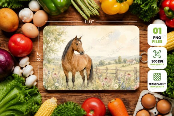 Horse Floral Cutting Board PNG