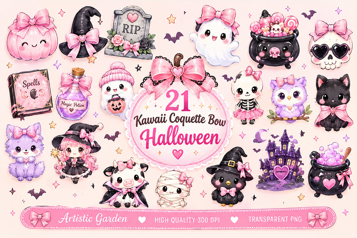 Kawaii Coquette Bow Halloween Clipart