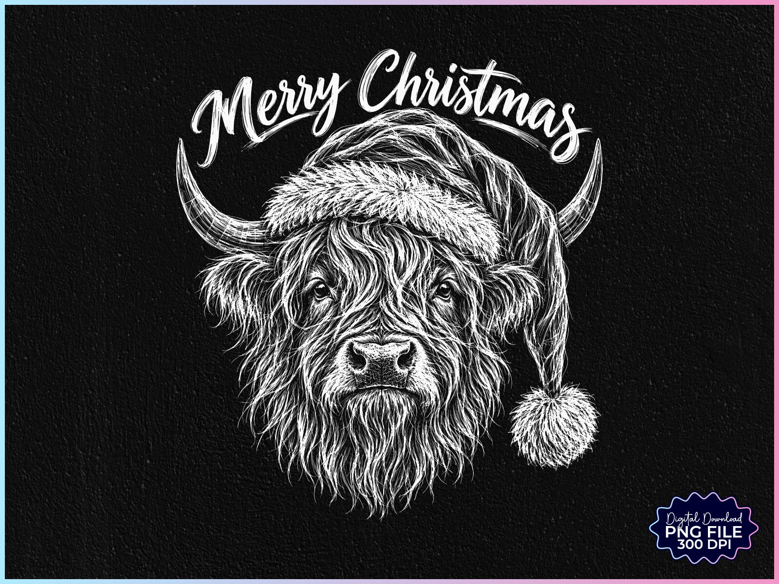 Merry Christmas Highland Cow PNG