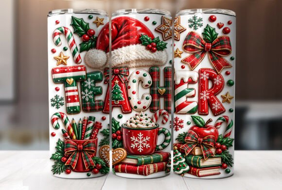 Merry Christmas Teacher Tumbler Wrap PNG