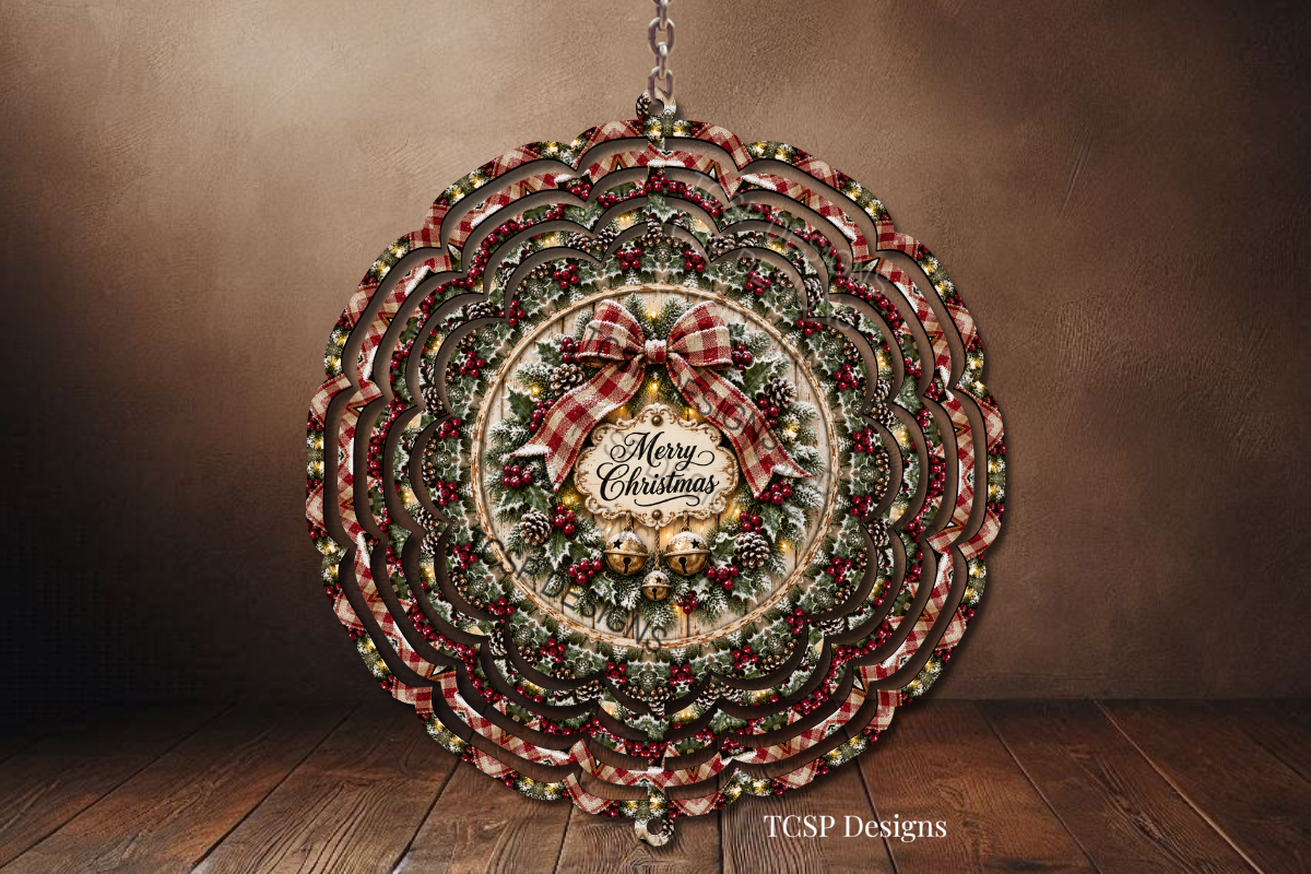 Merry Christmas Wreath Wind Spinner