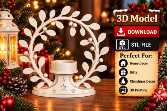 Mistletoe Christmas Candle Holder 3D Printing By Artify Studio