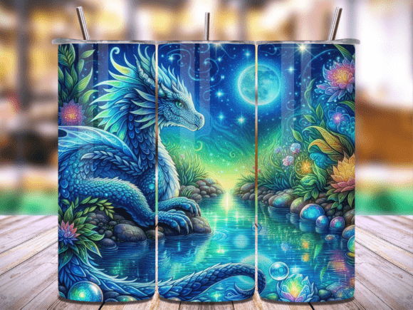 Moon Dragon 20oz Tumbler Wrap PNG Vol.15