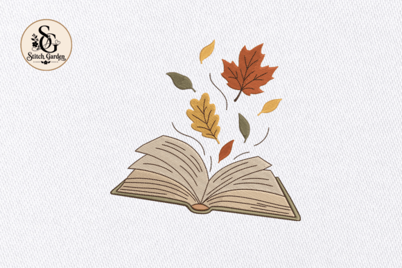 Open Book Autumn Leaves Embroidery