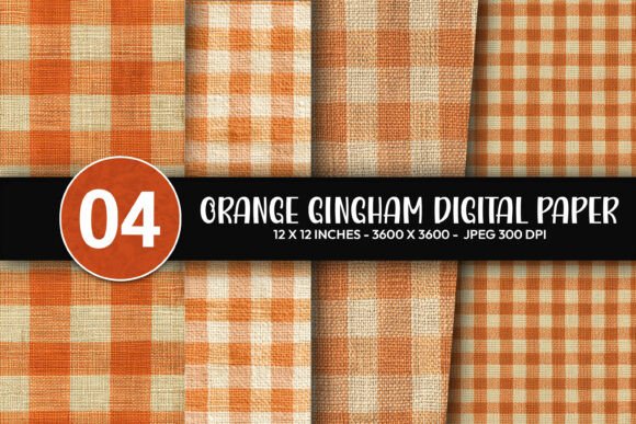 Orange Gingham Digital Paper
