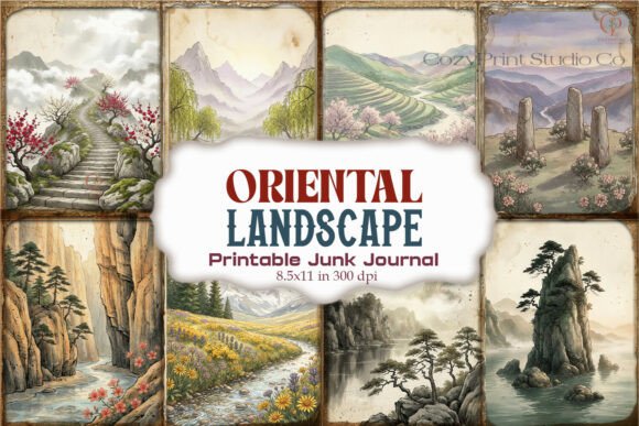 Oriental Landscape Junk Journal Pages