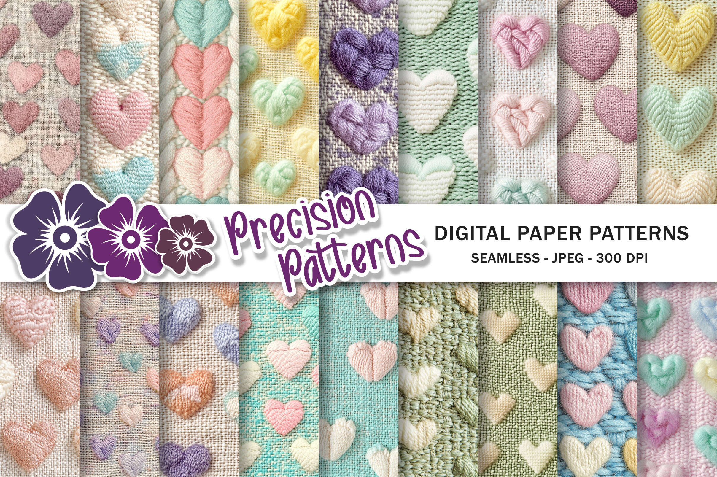 Pastel Hearts Tweed Fabric Backgrounds