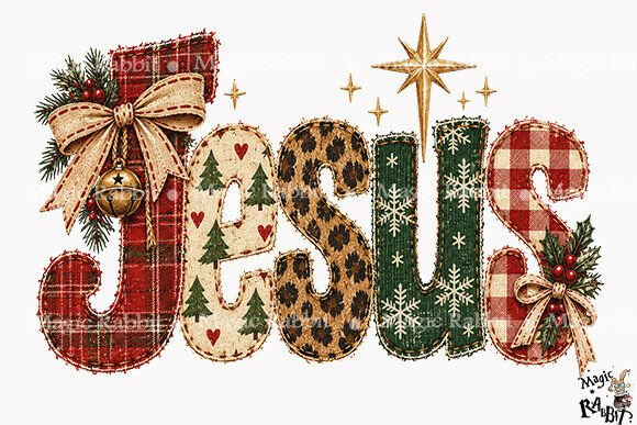 Patchwork Jesus Christmas PNG Graphic Illustrations By Magic Rabbit
