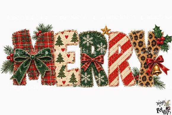 Patchwork Merry Christmas PNG