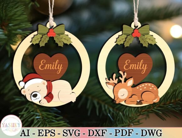 Personalized Xmas Animal Ornament Svg Laser Cutting
