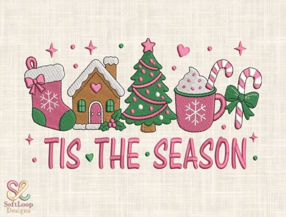 Pink Christmas Embroidery Design