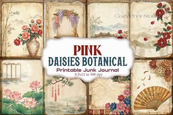 Pink Daisies Botanical Junk Journal Page