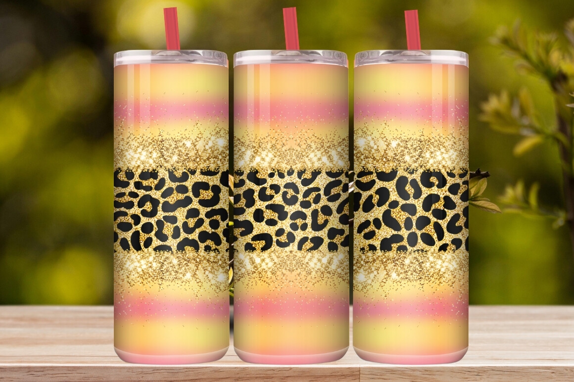 Pink & Gold Leopard Glitter Tumbler Wrap
