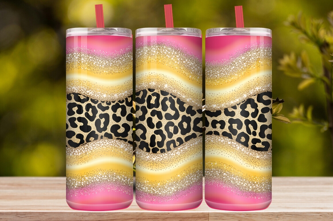 Pink & Gold Leopard Glitter Tumbler Wrap