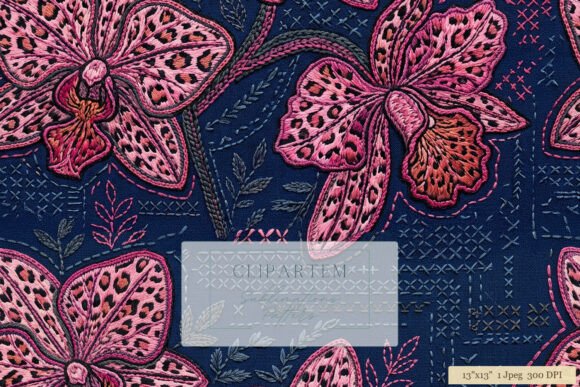 Pink Leopard Orchid Embroidery Pattern