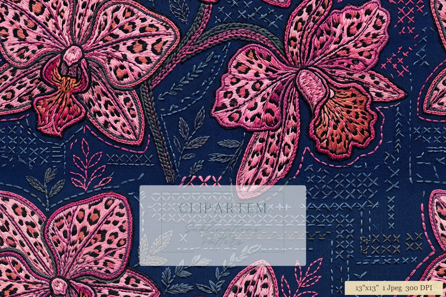 Pink Leopard Orchid Embroidery Pattern