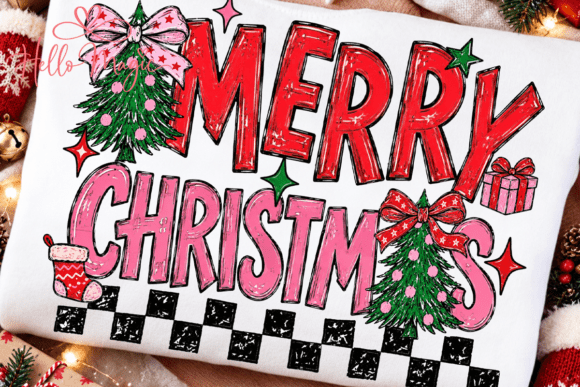 Preppy Pink Merry Christmas PNG Graphic T-shirt Designs By Hello December