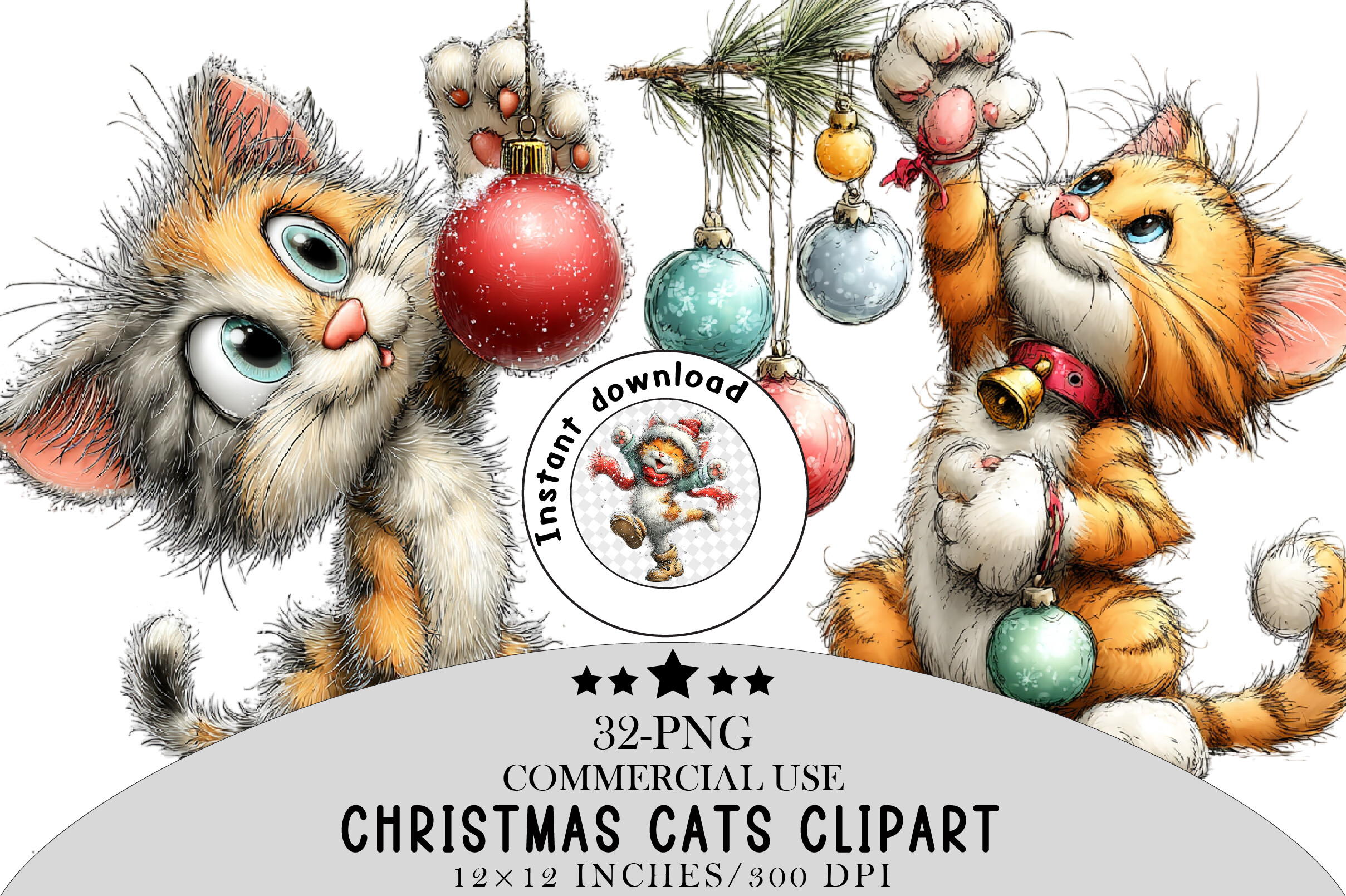 Quirky Christmas Cats Clipart Set