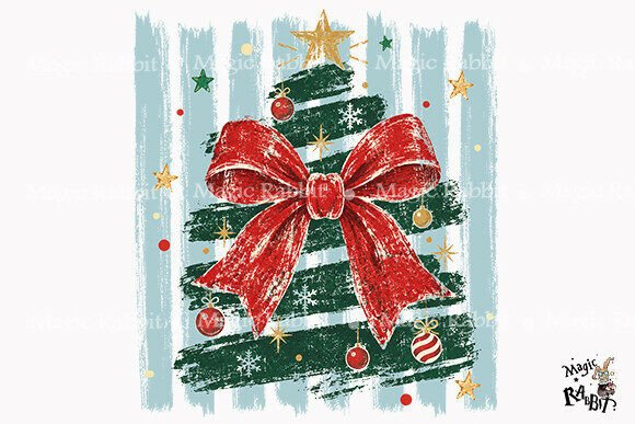 Retro Bow Christmas Tree PNG