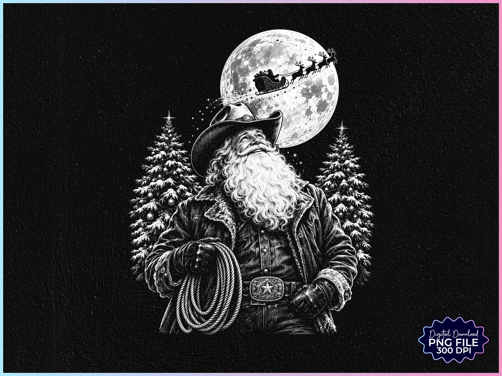 Retro Western Christmas Cowboy Santa PNG