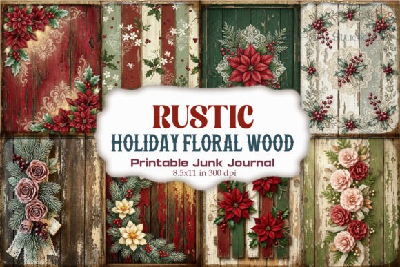 Rustic Holiday Floral Wood Junk Journal