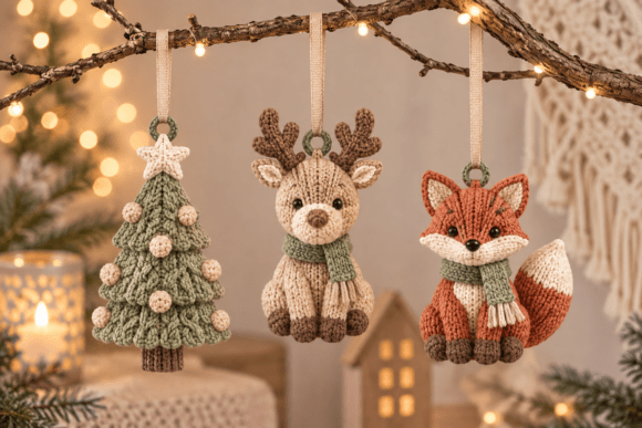Knitted Christmas Ornament STL Bundle - 3D Print Tree Reindeer & Fox - Image 2