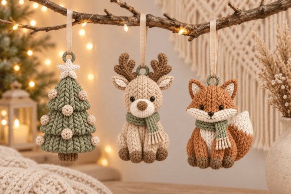 Knitted Christmas Ornament STL Bundle - 3D Print Tree Reindeer & Fox - Image 3