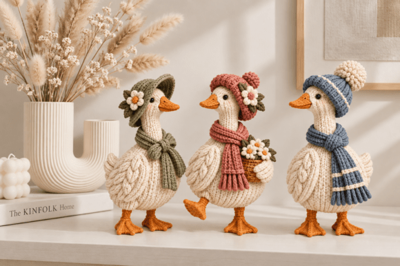 Knitted Goose Trio STL Set - 3 Farmhouse 3D Print Figurines - Image 2
