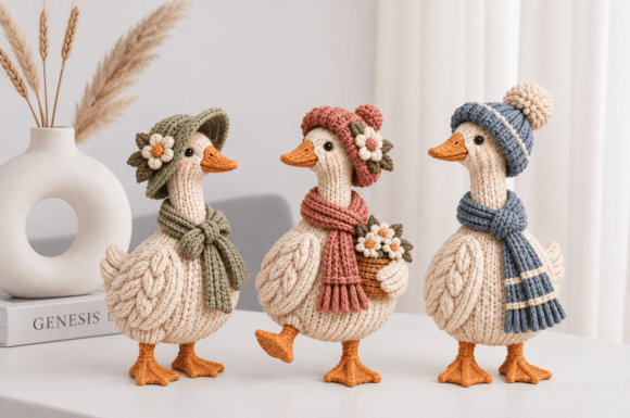 Knitted Goose Trio STL Set - 3 Farmhouse 3D Print Figurines - Image 3