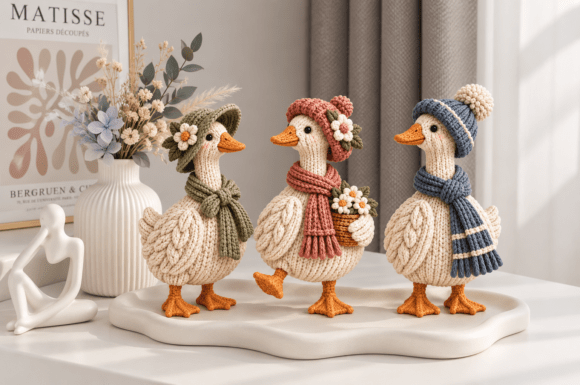 Knitted Goose Trio STL Set - 3 Farmhouse 3D Print Figurines - Image 4