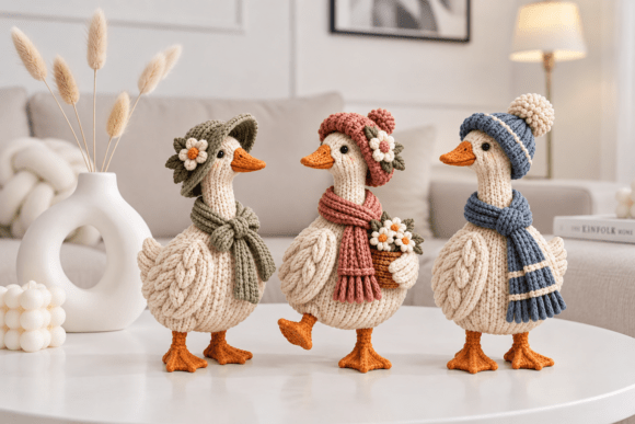 Knitted Goose Trio STL Set - 3 Farmhouse 3D Print Figurines - Image 5