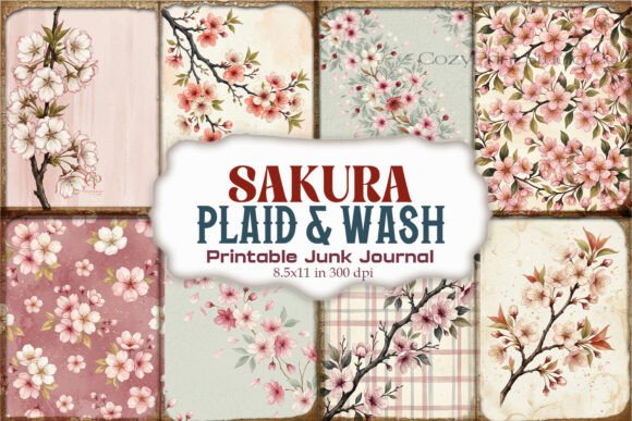 Sakura Plaid & Wash Junk Journal Pages
