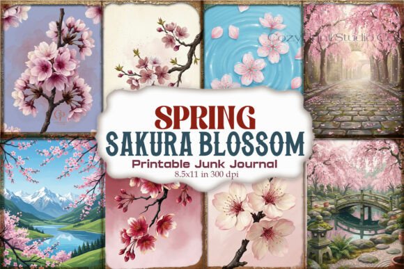 Spring Sakura Blossom Junk Journal Pages