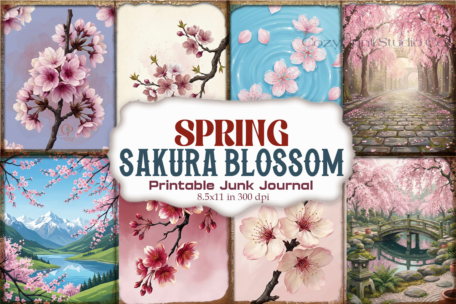 Spring Sakura Blossom Junk Journal Pages