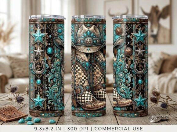 Turquoise Western Cowboy Tumbler Design