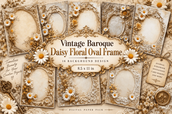 VINTAGE BAROQUE DAISY FLORAL OVAL FRAME