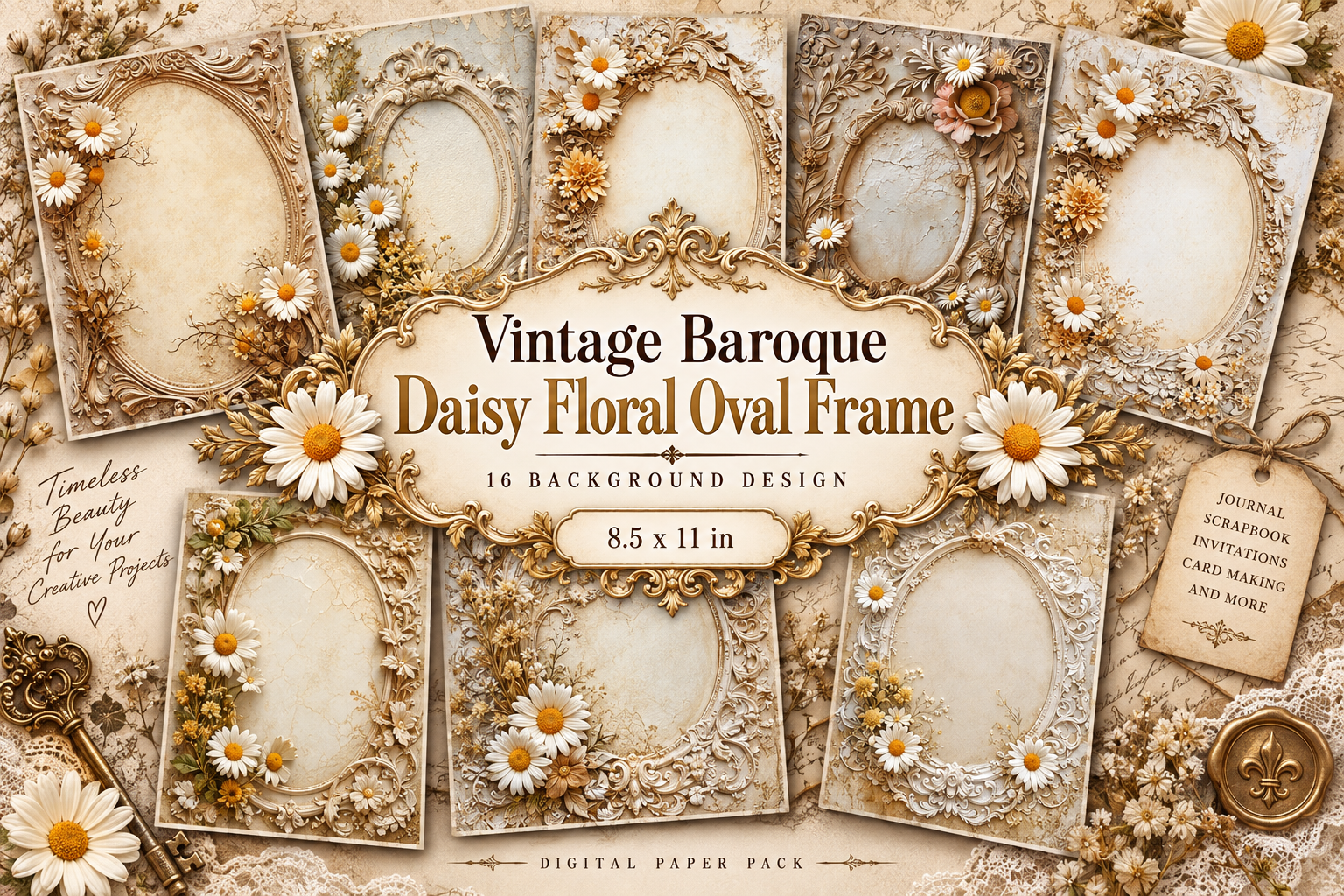 VINTAGE BAROQUE DAISY FLORAL OVAL FRAME
