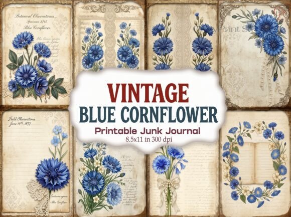 Vintage Blue Cornflower Junk Journal