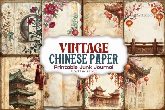 Vintage Chinese Paper Junk Journal Pages