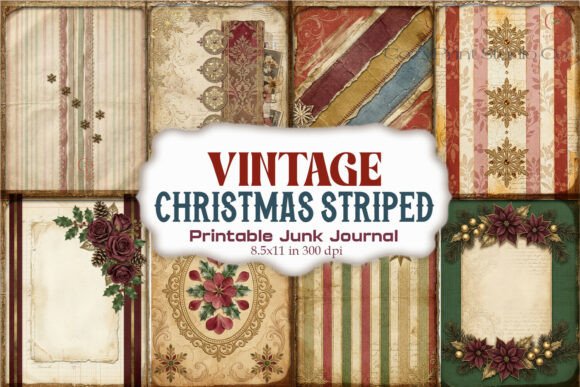 Vintage Christmas Striped Junk Journal