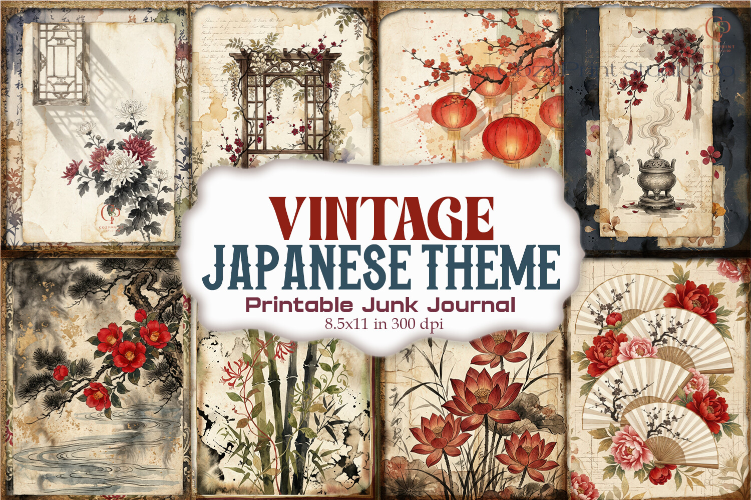 Vintage Japanese Theme Junk Journal Page