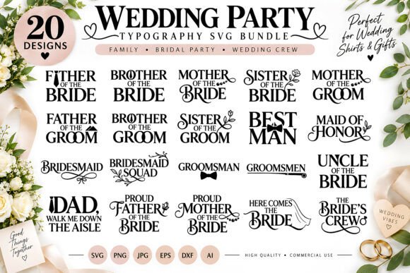 Wedding Party Typography SVG Bundle