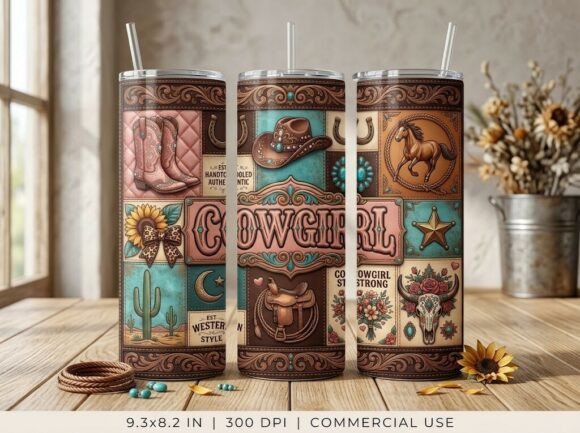 Western Cowgirl Patchwork Tumbler Design